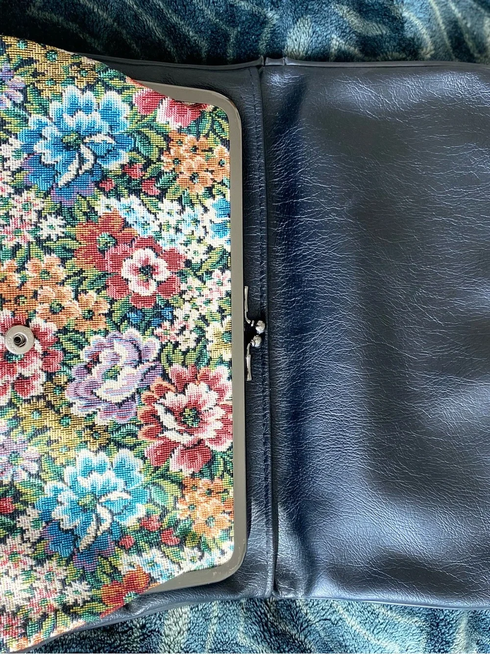 Vintage Floral Needlepoint Clutch in Blue, Pink, Green